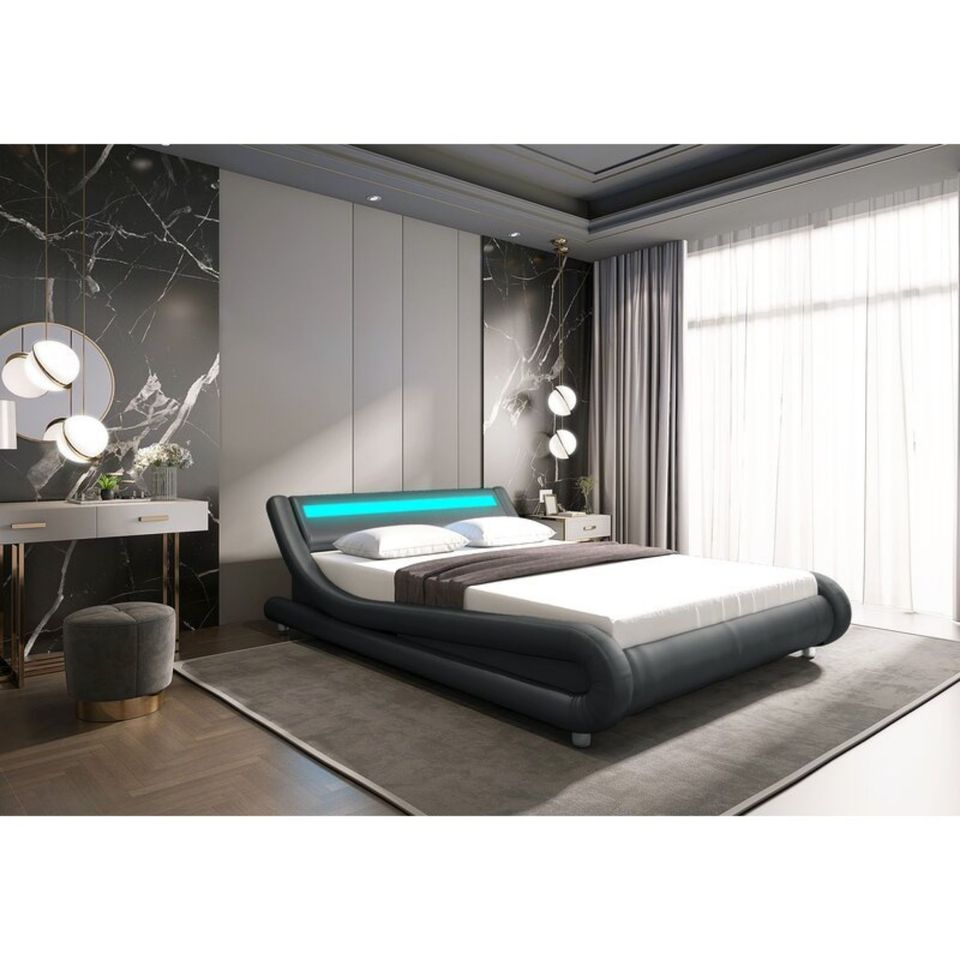 Thomas Bed with LED light - Queen / Double - Grey / White