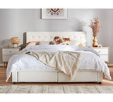 Julie PU Leather Bed with Drawers - White / Black - Double / Queen