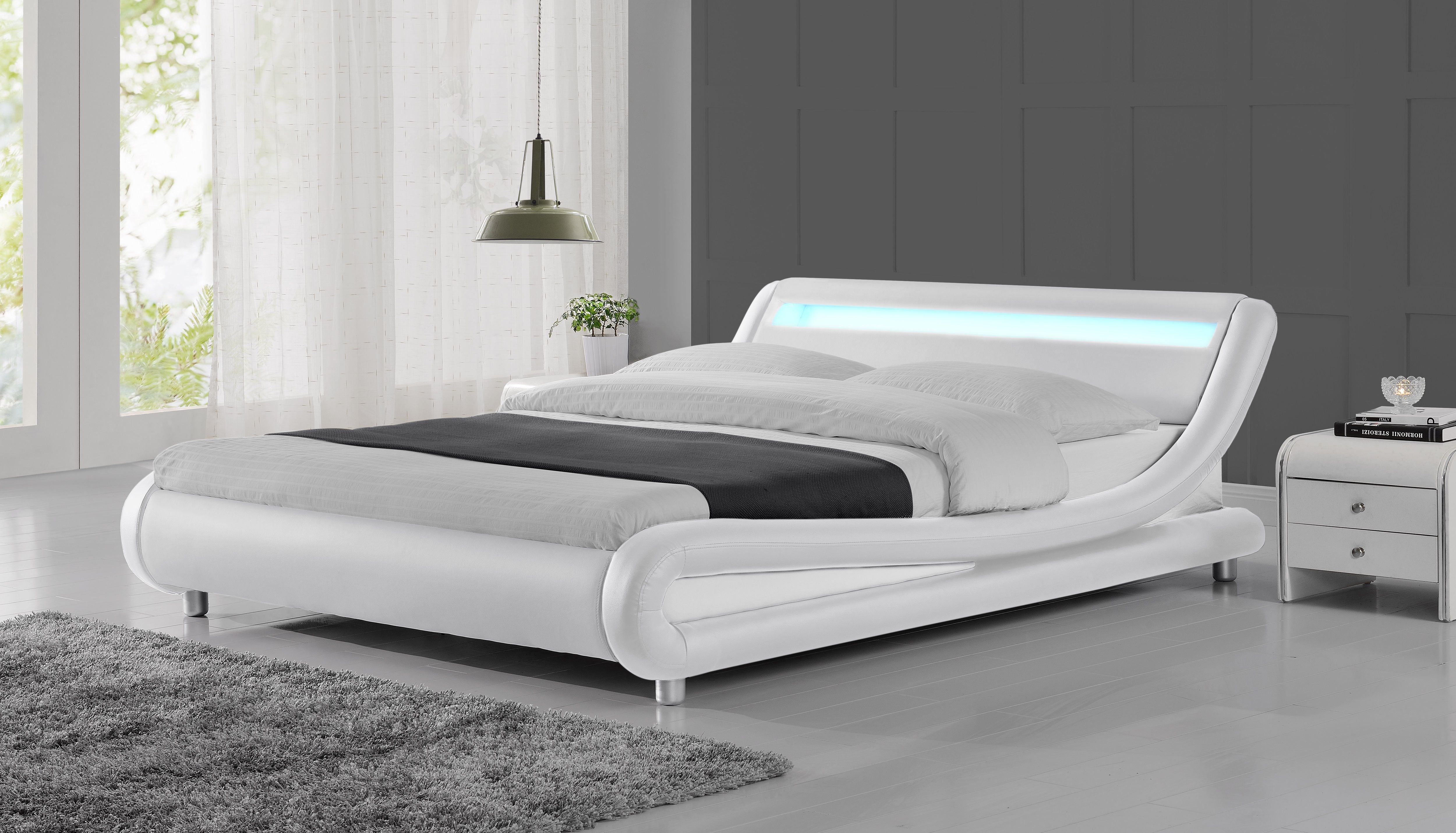 Thomas Bed with LED light - Queen / Double - Grey / White