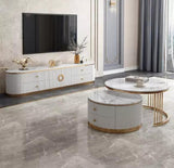 AMAROO  Marble TV UNIT , 180cm, White Color Gold & Silver Base