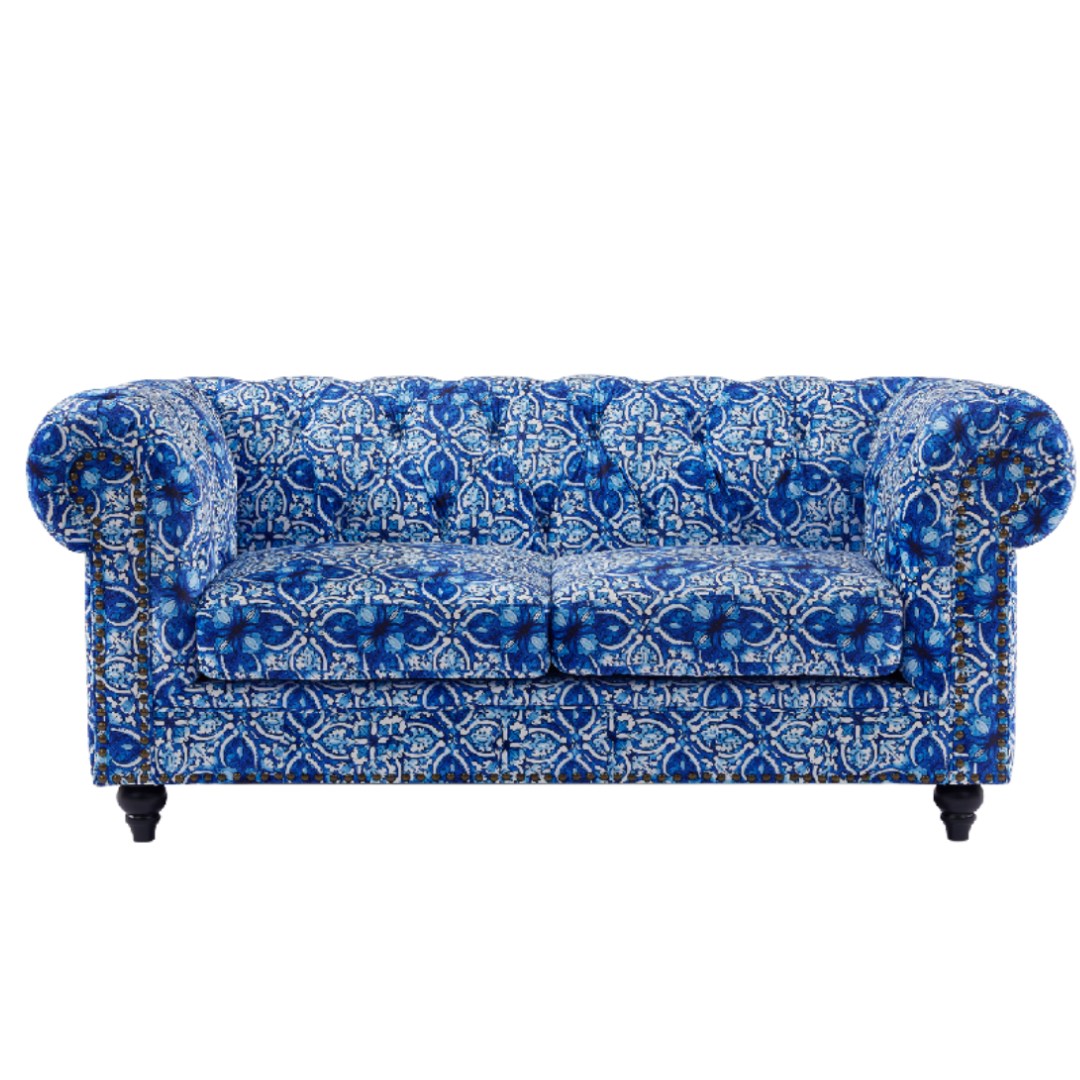 Chesterfield Blue & White Digital Print Arm Chair / 2 Seater / 3 Seater