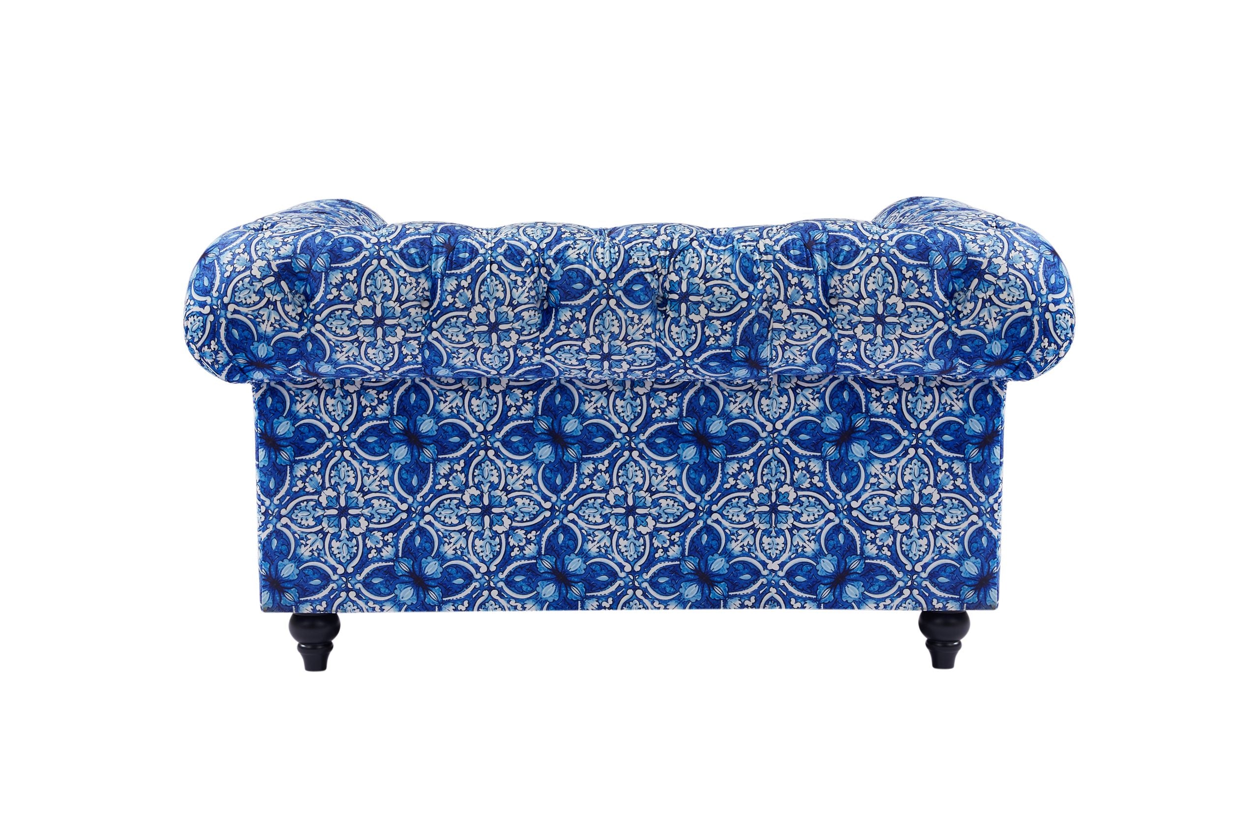 Chesterfield Blue & White Digital Print Arm Chair / 2 Seater / 3 Seater