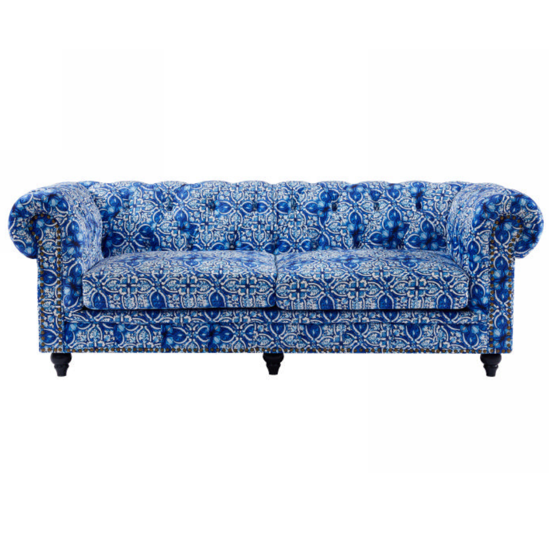 Chesterfield Blue & White Digital Print Arm Chair / 2 Seater / 3 Seater