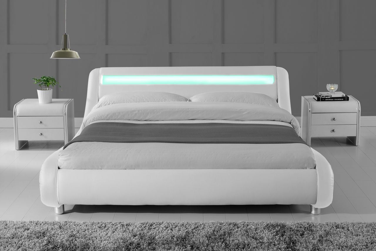 Thomas Bed with LED light - Queen / Double - Grey / White