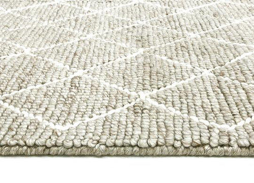 Tweed Diamond Weave Beige Handmade Wool Rug