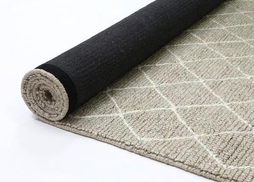 Tweed Diamond Weave Beige Handmade Wool Rug