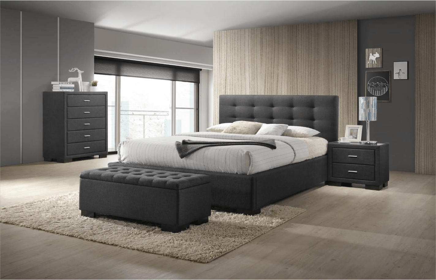 Moris Queen Bed, Polyester Fabric