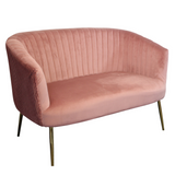 Perla 2 Seater Spruce/Blush/Black velvet fluted back Gold legs