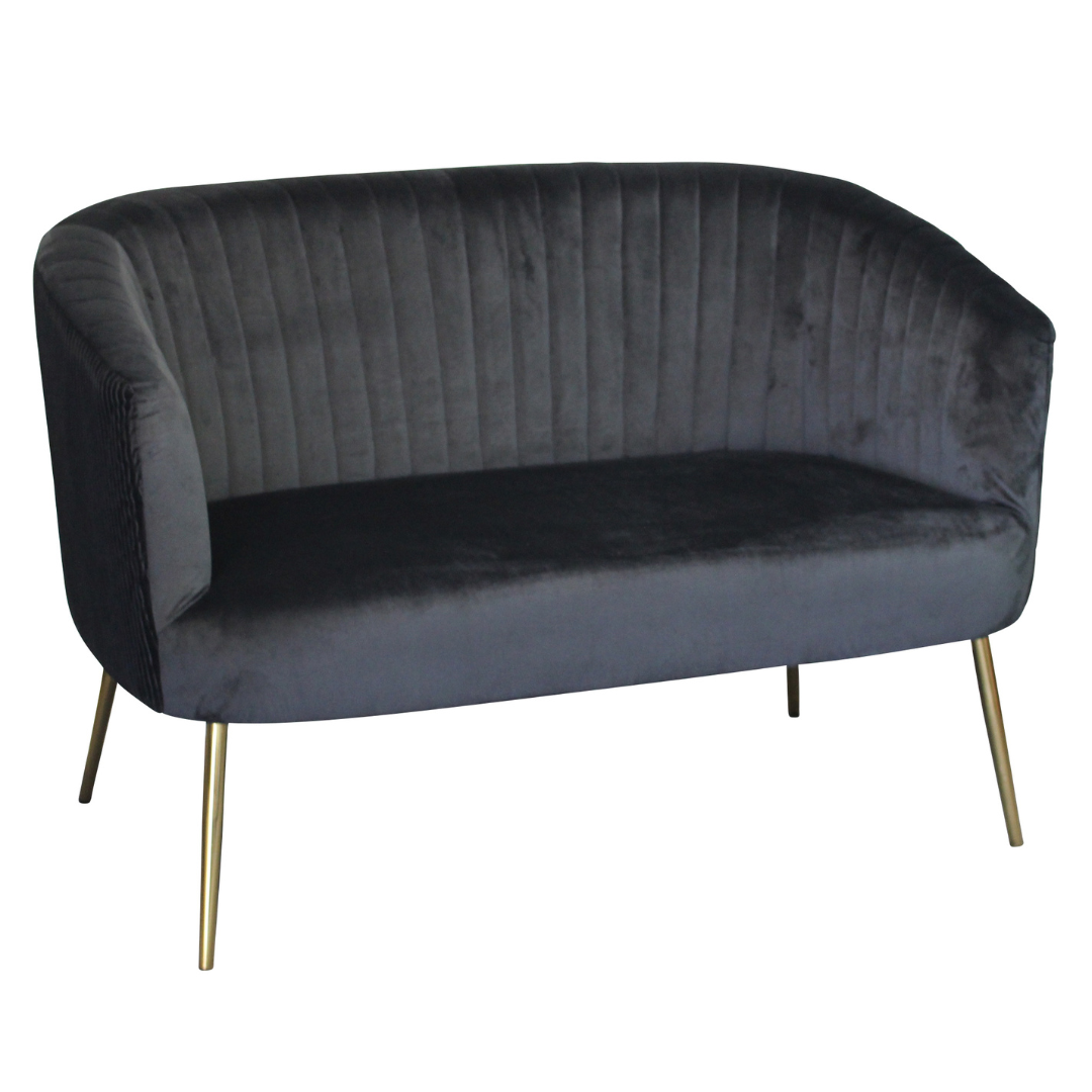 Perla 2 Seater Spruce/Blush/Black velvet fluted back Gold legs