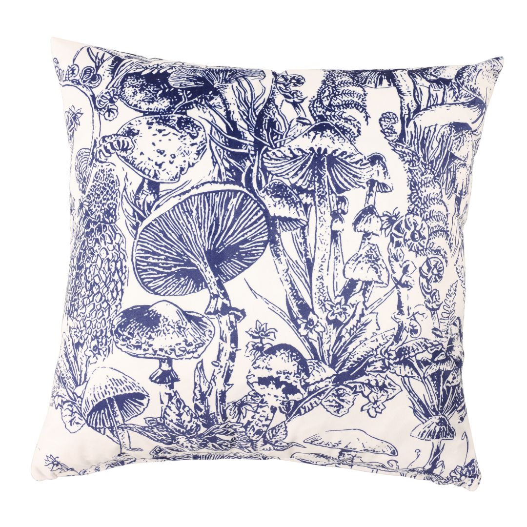 Toile Cushion Blue/Red Print Velvet