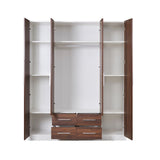 Zetland Wardrobe 4 Door 4 Drawer with Mirror - Walnut