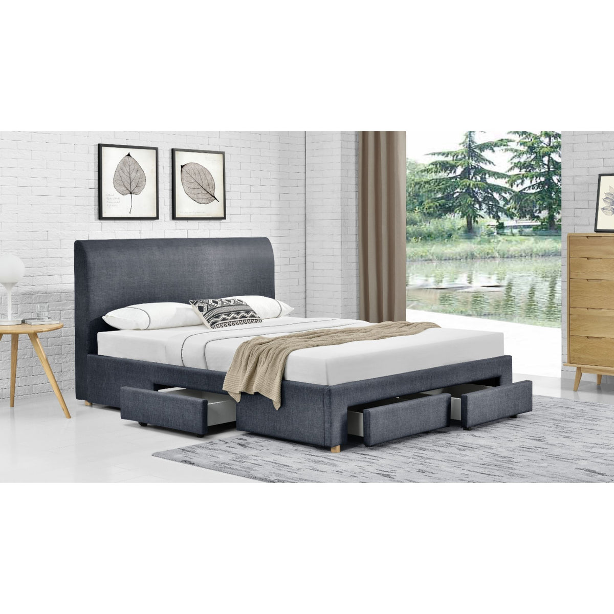 Lucas Fabric Bed with 4 Drawers- Double