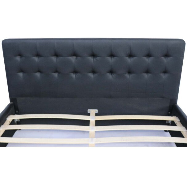 Julie PU Leather Bed with Drawers - White / Black - Double / Queen