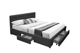 Julie PU Leather Bed with Drawers - White / Black - Double / Queen